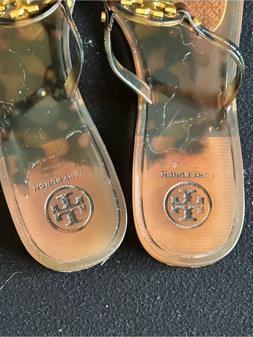 Tory Burch Jelly Thong Sandals in tortoiseshell.